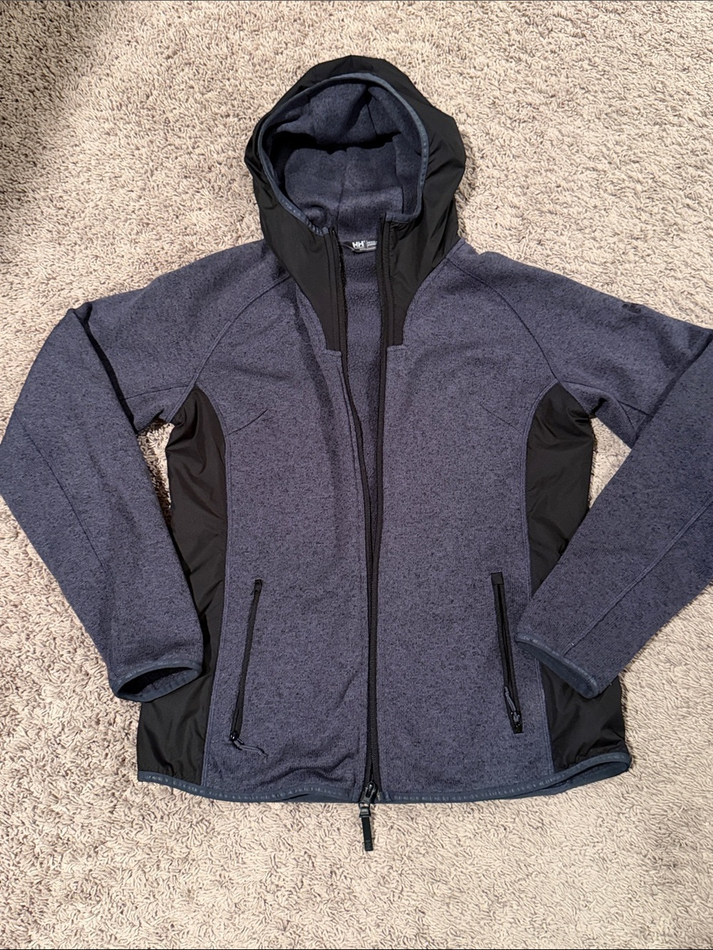 HH mixed media stretch sweater hooded, full zip jacket gray black Helly Hansen M